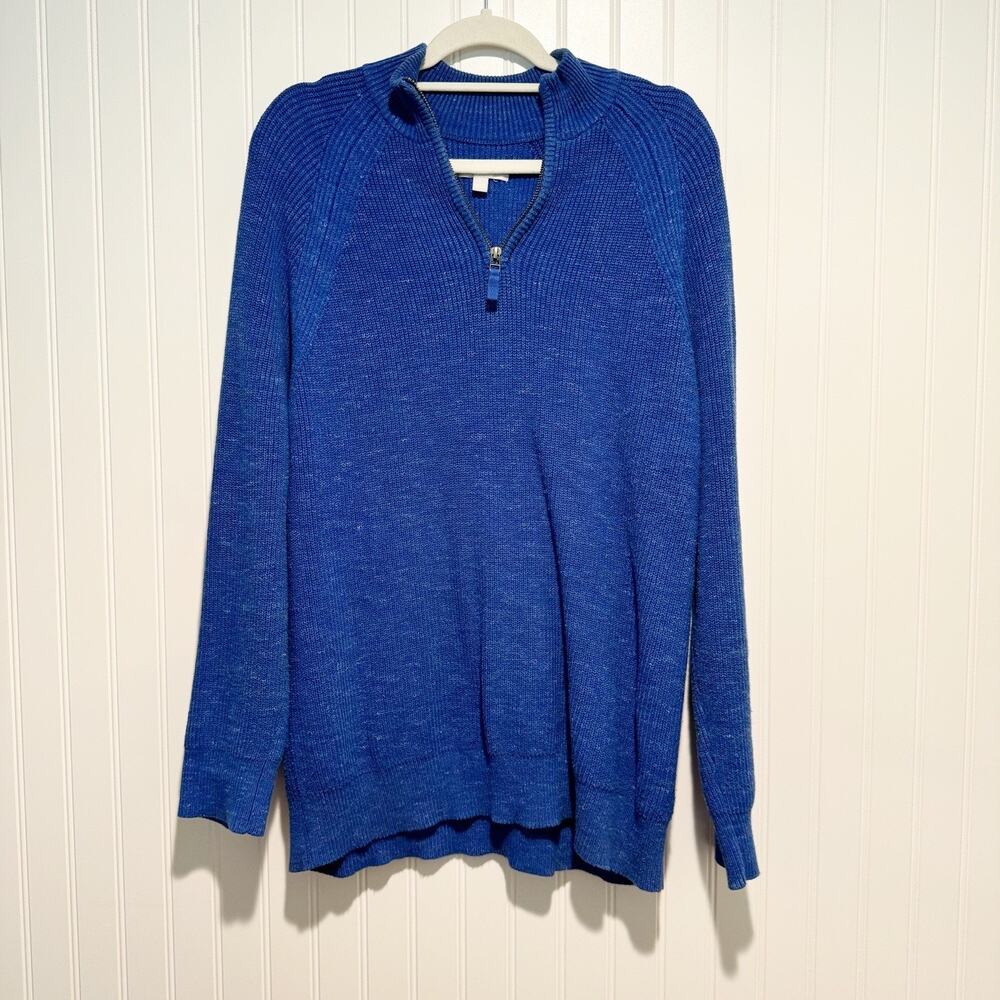 Boden Blue Cotton Blend Quarter Zip Sweater Tunic Size Large